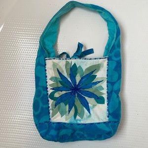 Usindo purse handmade handbag beaded flower embellished blue fabric pocketbook